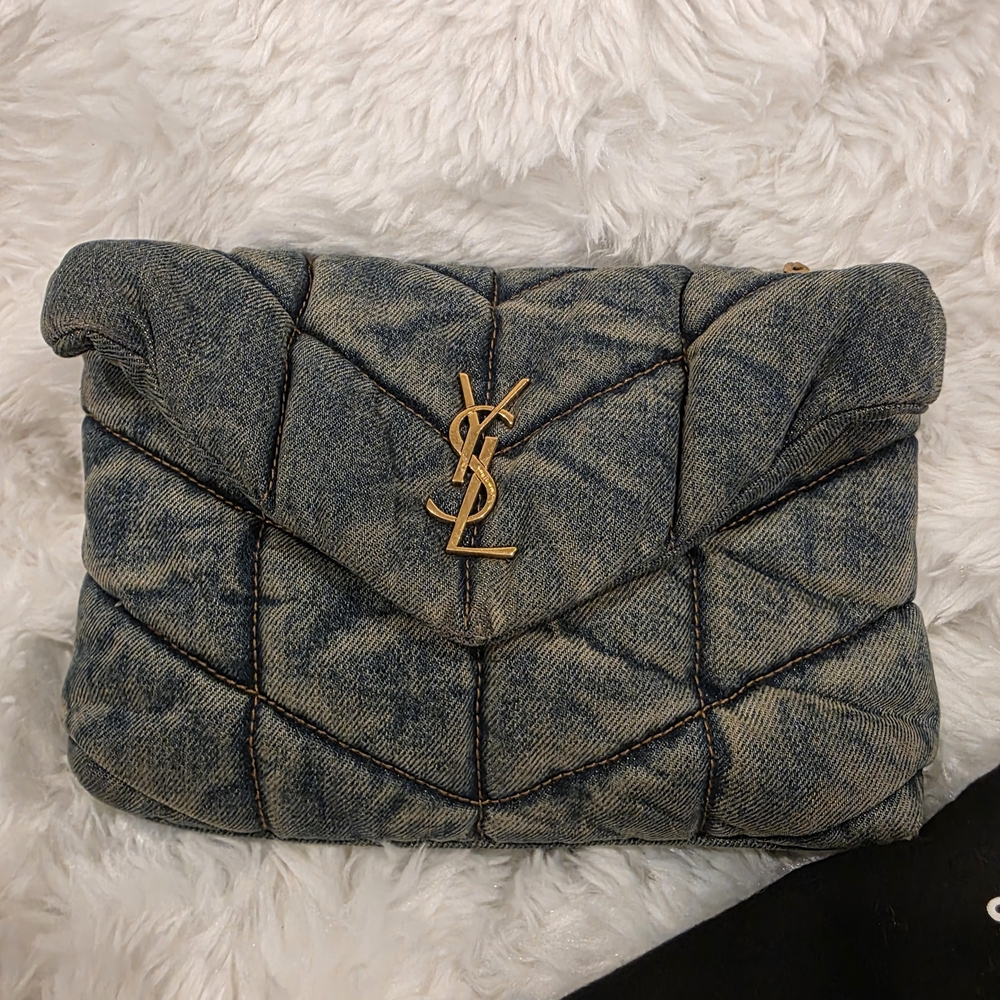 Yves Saint Laurent Quilted Denim Clutch